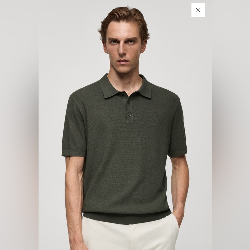 Mango Forest Green Knit Polo Shirt for Men Size L - Picture 3 of 7